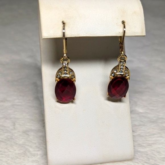 Vintage Goldtone,Red and Clear Rhinestone Pierced Earrings - Picture 4 of 7